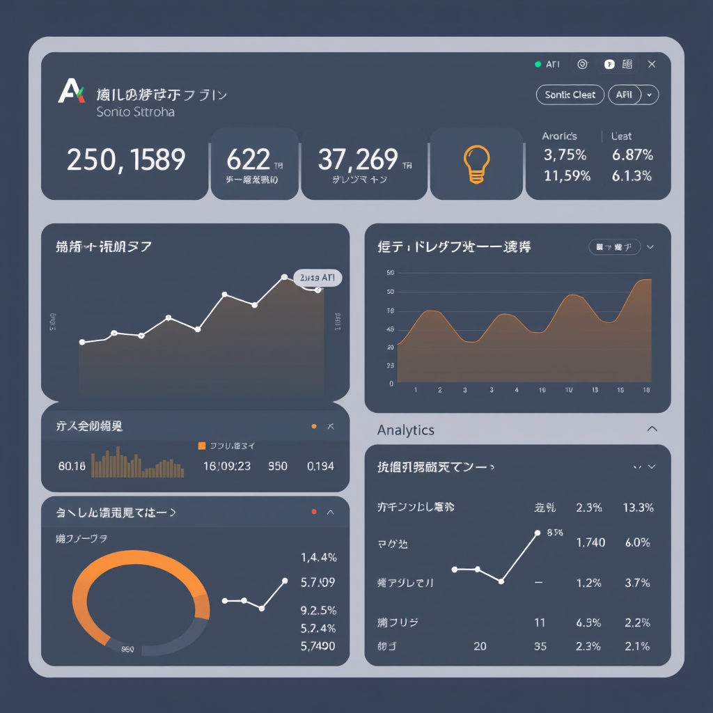 Clean AI dashboard interface displaying productivity metrics, workflow analytics, and performance indicators with Japanese text elements