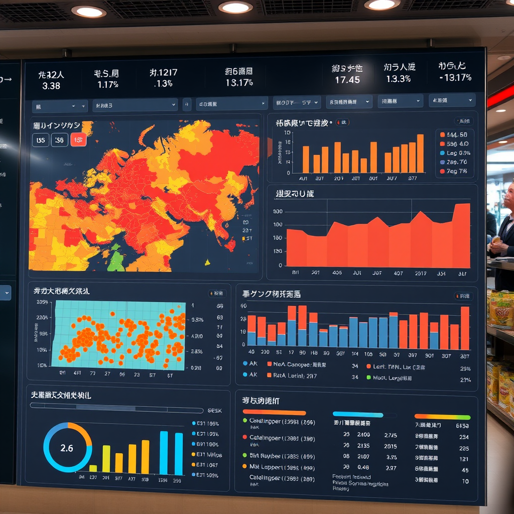 Interactive dashboard displaying customer behavior analytics with heat maps, purchase patterns, demographic data, and AI-generated insights for Japanese retail businesses